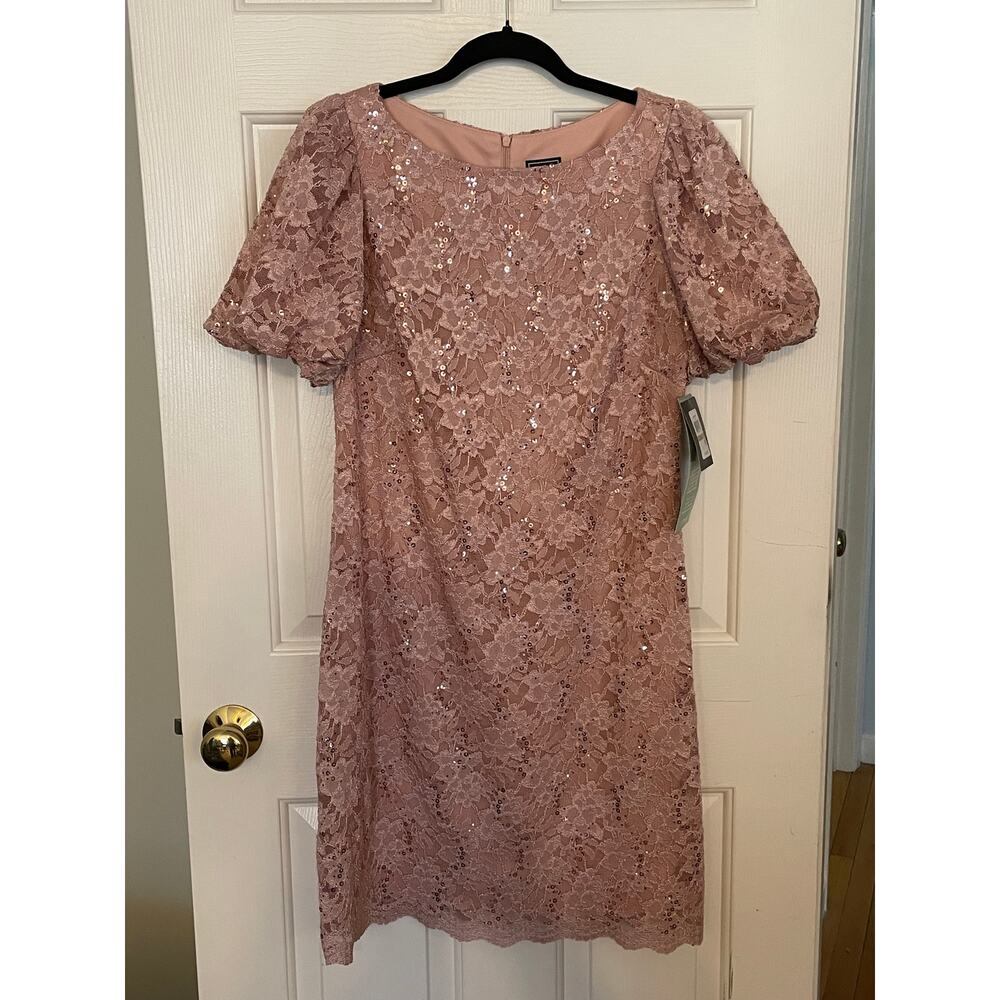 NWT JH Evening Dress Sz 12 Pink Lined Sequin Lace Formal Blush Wedding Occasion